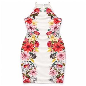 Guess Floral Halter Midi Dress Red Pink White Size L